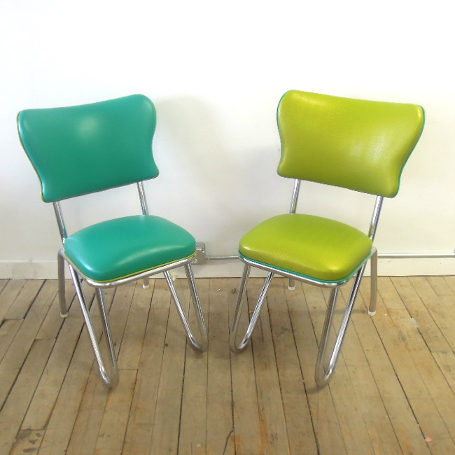 Reupholstered kitchen chairs in vinyl with chrome frame