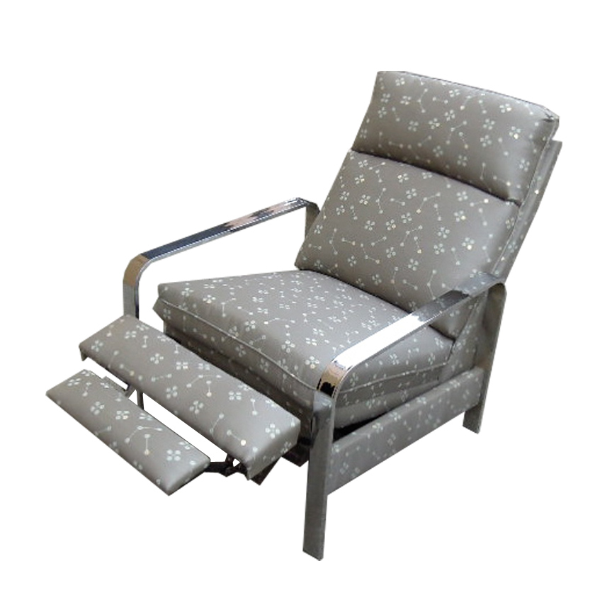 Reclining armchair reupholstered in Robert Allen Constellation Pearl
