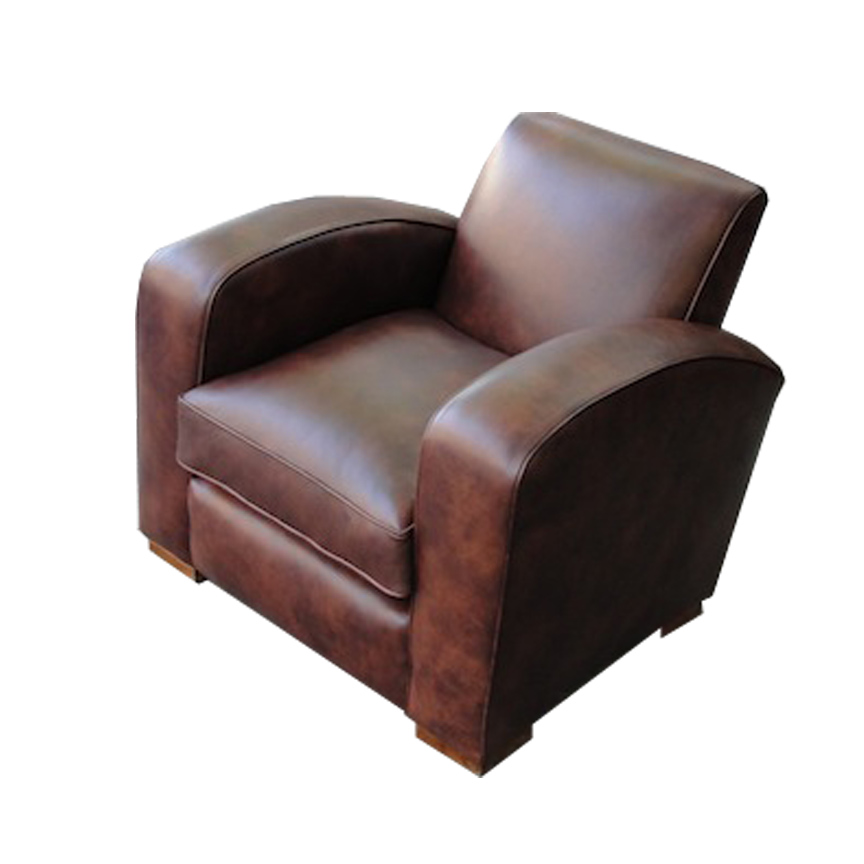 French club chair reupholstered in leather