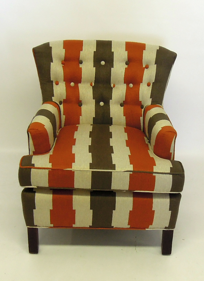 Armchair reupholstered in Robert Allen fabric