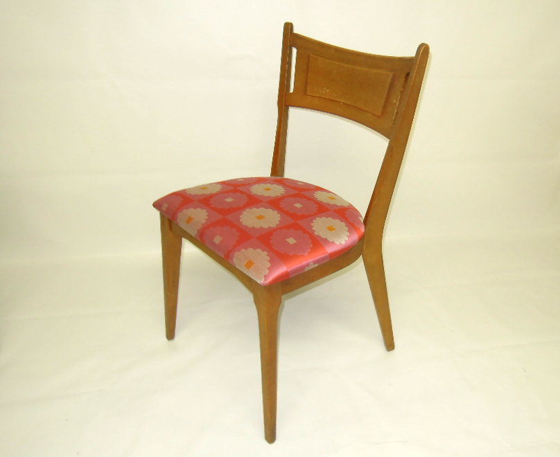 Dining chair reupholstered in Maharam 004 from the Alexander Girdard collection 
