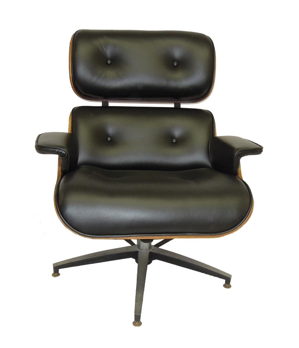 Eames Lounge Chair Reupholstered in Black Leather