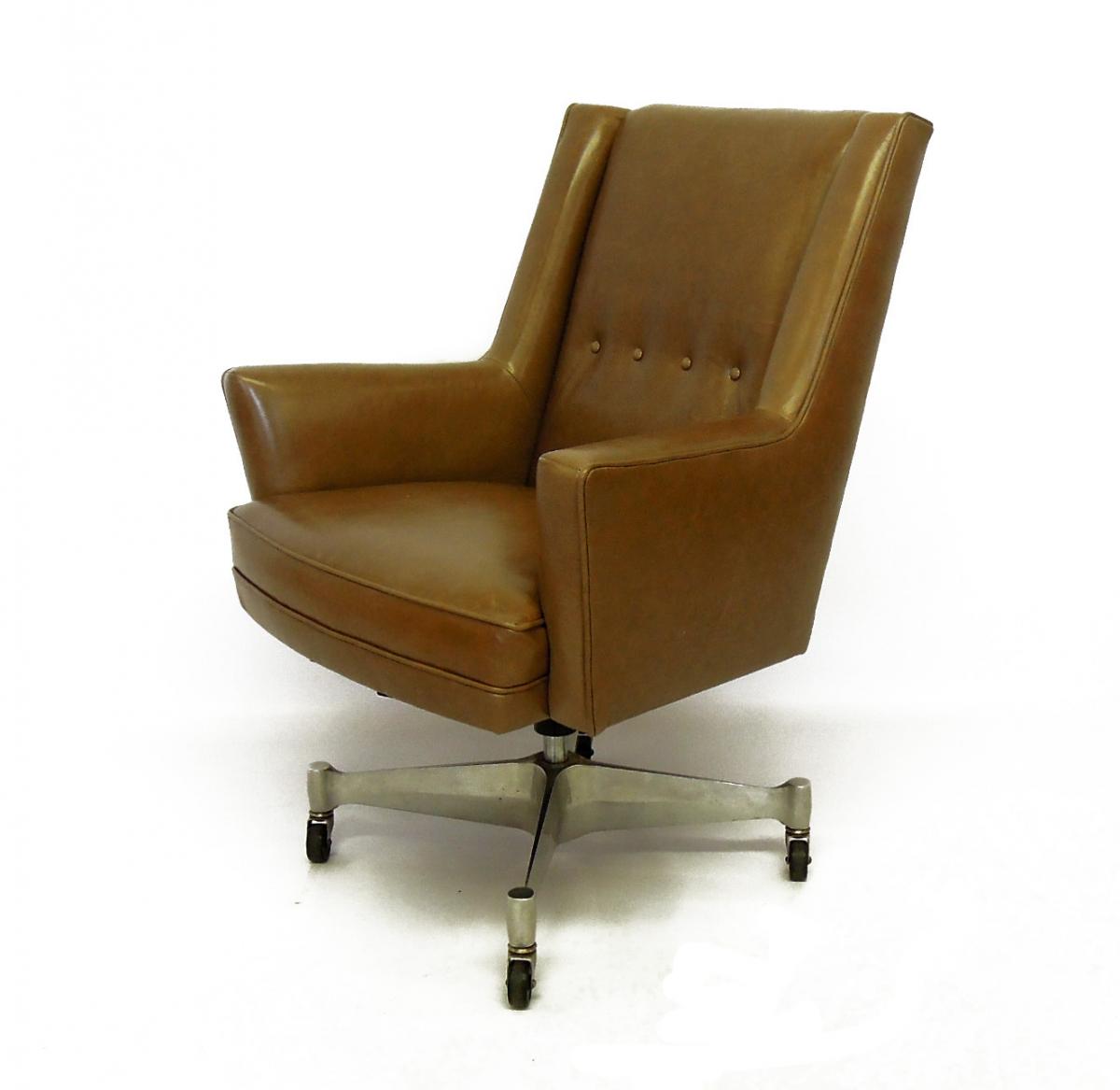 Mid-Century Swivel Office Chair in Leather