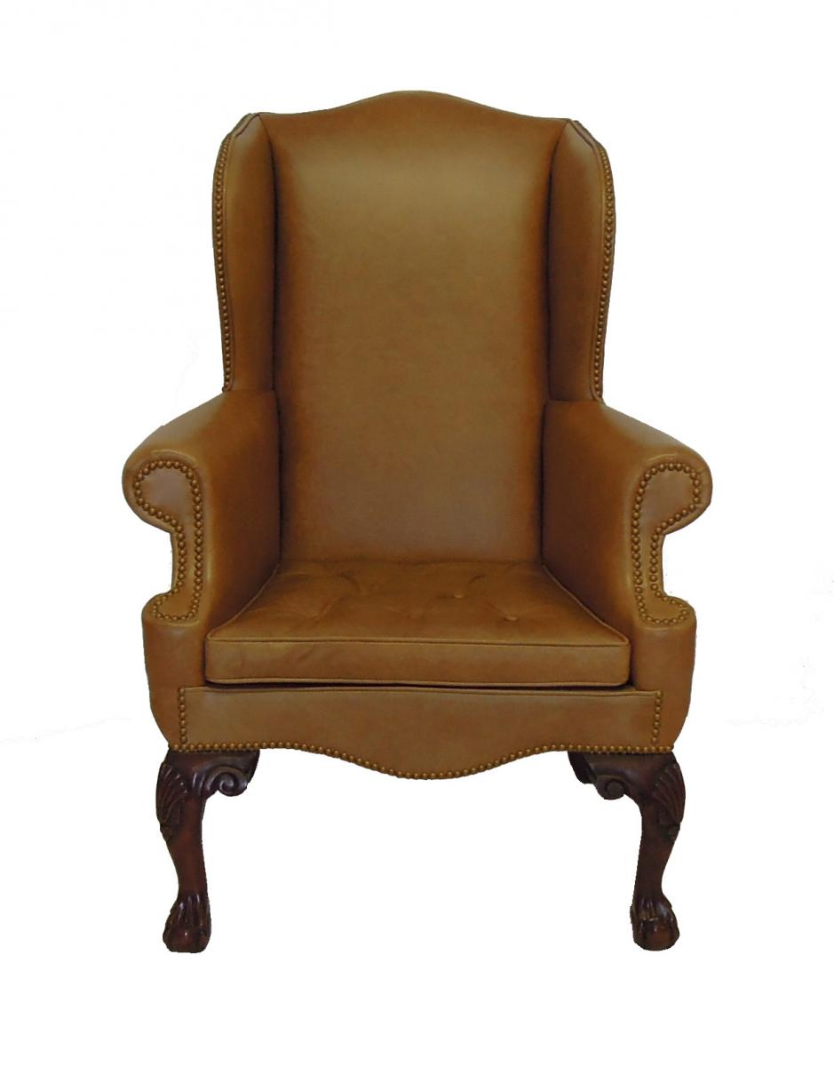 Classic Wing Chair in Leather and Nail Heads